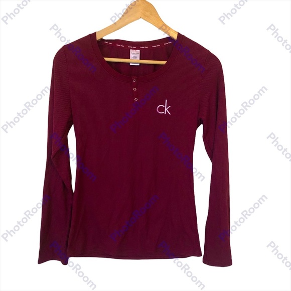 Stretch Ribbed Long Sleeved Thermal Maroon Snaps - Picture 1 of 9